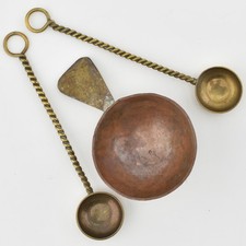 VTG Arts Craft Copper Brass Caddy Spoon & 2x Salt Mustard Scoop Twisted Handles