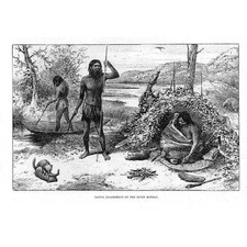AUSTRALIA Native Encampment on the Murray River - Antique Print 1886