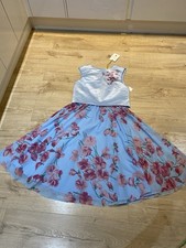 HORROCKSES FASHIONS special Occasion Satin Corset Style Bodice Floral Dress UK 8