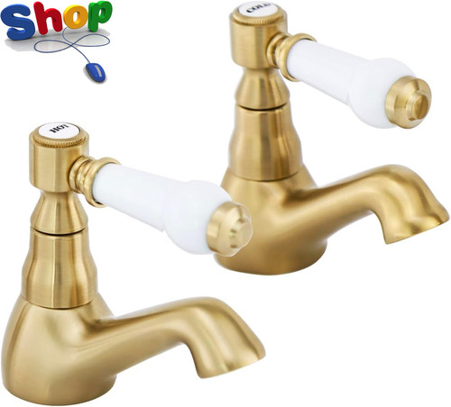 Brushed gold basin taps pair - basin,