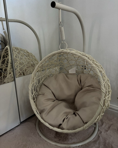 Beige wicker hanging egg chair - wicker,