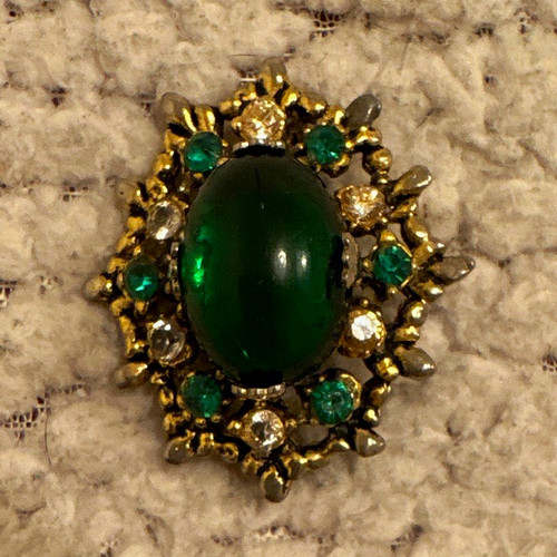 Gold tone green brooch pin - green,