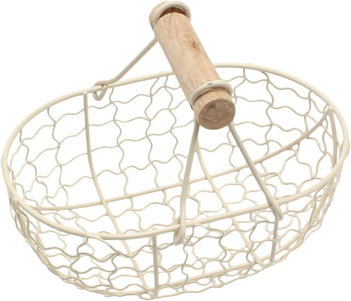Wire egg basket with wood - basket,