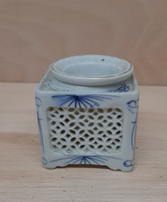 Antique Japanese  Blue and White Reticulated Porcelain Cricket Cage