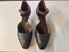 CYDWOQ Womens USA Handmade Pointed Square Toe Low Kitten Heels Brown  38 - 8 US