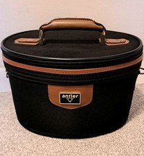 Vintage Antler Black Large Oval Vanity Case Hat Box Weekend Travel Bag