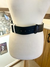 Anne Fontaine Wide Cow Leather Waist Belt Black White Double Style Size Small
