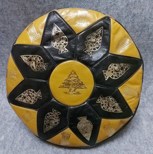 Vintage Handmade Leather Moroccan Floor Cushion Pouffe Seat - Round 13" / 33cm