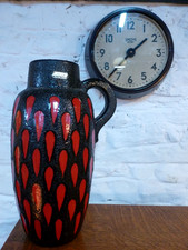 Vintage Large West German Pottery Scheurich Fat Lava vase Strawberry Red Black