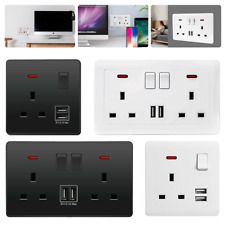 Single/Double Wall Plug Socket 1/2 Gang Charger USB Ports Outlets Flat Plate UK