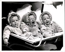 GA228 Original Photo TRIPLETS IN A PRAM WEALTHY FAMILY BABIES IN STROLLER