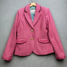 Joules Tweed Jacket UK 14 Pink HARTWELL Blazer Hacking COuntry Herringbone Plaid