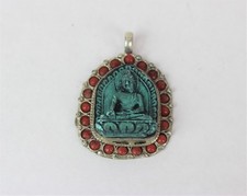 HANDMADE Tibetan Buddhist Buddha Turquoise Pendant Necklace Locket FAIRTRADE N5