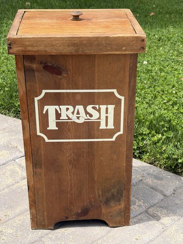 Vintage wooden tall trash - tall,