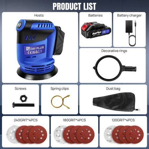Cordless random orbital - orbital, sander