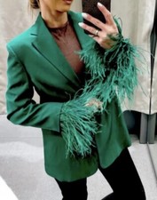 ZARA NEW Green Satin Feather