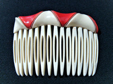 VINTAGE ART DECO STYLE LADIES HAIR COMB SLIDE RED CREAM CELLULOID BRAID WIRE