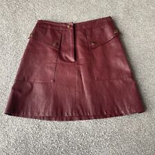 Zara Burghandy Red Faux Leather Mini Skirt Pocket Detail Size XS