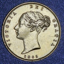1865 Queen Victoria shield back gold half sovereign - die no 27