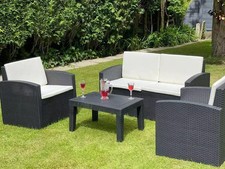 Rattan Effect All Weather Garden Sofa Set 4 Seater Armchairs Table with Cushions
