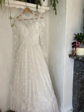 Vintage Berketex Full Lace Wedding Dress With Train Uk 10