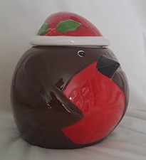 LOVELY CHINA CHRISTMAS ROBIN  LARGE BISCUIT/COOKIE JAR WITH LID, EXCELLENT 