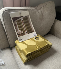 Orla Kiely Jacquard Stem Lined Curtains Olive Yellow Extra Wide Width 90 x 72" D