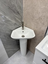 Rak Corner Basin and Pedestal comes with Brushed Nickel Tap And Waste
