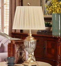 2x Crystal Antique Brass Table Lamps 25" Bedside Desk Lights with Linen Shade
