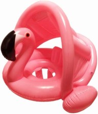 Flamingo Baby Pool Float with Canopy Inflatable Swimming Floats Toddler Pink