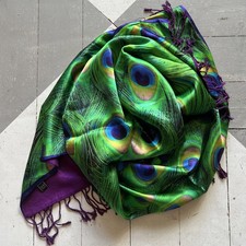 Silk Peacock Print Scarf In
