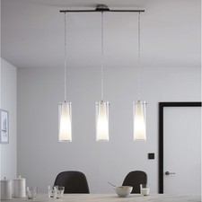 Pendant Ceiling Light 3 Way White Chrome Effect Glass Shades IP20 (Dia)110mm
