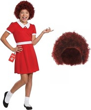 Girls Annie Costume + Wig S -