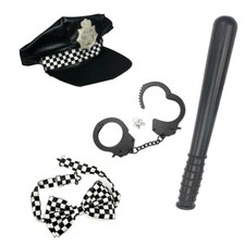 Police Officer Fancy Dress Roleplay Set Truncheon Handcuff Checkered Tie