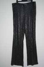 NEXT BLACK SLVER SPARKLY SEQUIN WIDE LEG PULL ON TROUSERS SIZE 16 R XMAS PARTY