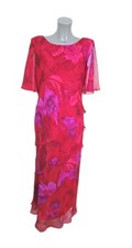 Cattiva New York Red Pink Floral Layered Chiffon Dress Size 10 .