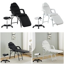Portable Massage Bed Folding Beauty Bed Salon Sofa Bed Black White+Handbag&Stool
