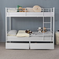 White 3Ft Metal Bunk Bed Frame Student Single Loft Sleeper Bed with Two Drawers