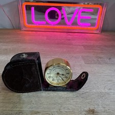 Vintage Roger Lascelles Travel Alarm Clock in Leather Case New Battery Working 