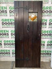 1930s FRONT DOOR SOLID OAK IRON FURNITURE LEADED MEDIEVAL OLD EXTERNAL EXTERIOR