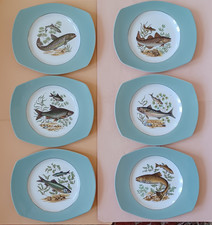 6 x Vintage Figgjo  Norway large Fish dinner Plates Green nos 1, 2, 4, 6, 7, 8