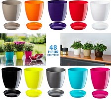 Plant Flower Pot Plastic 20 Colours 9 sizes Gloss Pots Planter Saucer Tray Deco