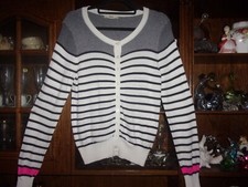 OASIS. NEW. Stunning Cotton mix Striped Cardigan in White, Blu & Pink. M/UK 12