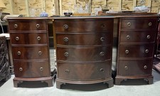 A Set Of 3 Antique Mahogany Bow Front Chest Of Drawers With Glass Tops