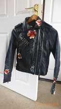 Quiz Ladies  leather effect, embroidered biker zipped studded jacket, size 6