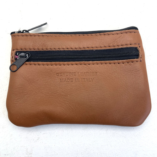 Italian leather tan coin - leather, purse