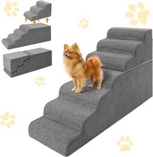 7-Steps Dog Stairs for High Bed & Couch Cats Ladder Ramp with Removable Cover
