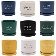 Planter Ceramic With Saucer Words Quotes Letter Plant Flower Pots Round Indoor