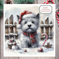 Personalised Westie Santa in the snow Christmas Greetings Card