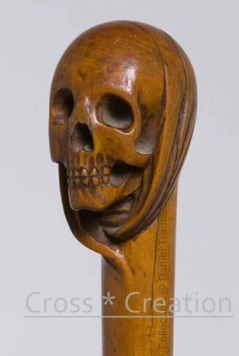 Hand carved wooden skull head - wooden,